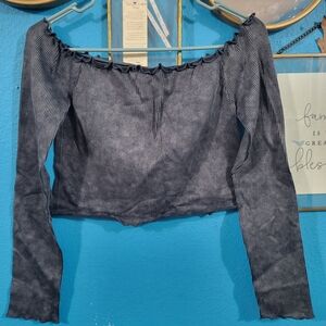 Aeropostale Dark-Navy Long Sleeve Off-Shoulder CropTop